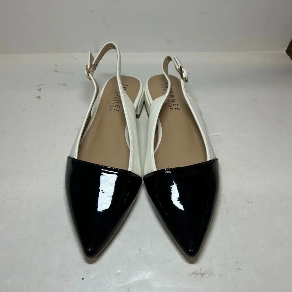 Journee Collection Womens 7.5 M White Bertie Slingback Flats NIB RJ0
